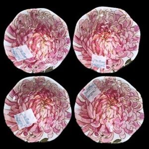 4 Shabby Chic Pink Gold Floral Melamine Bowls Scalloped Edges Lot of 4 NWT